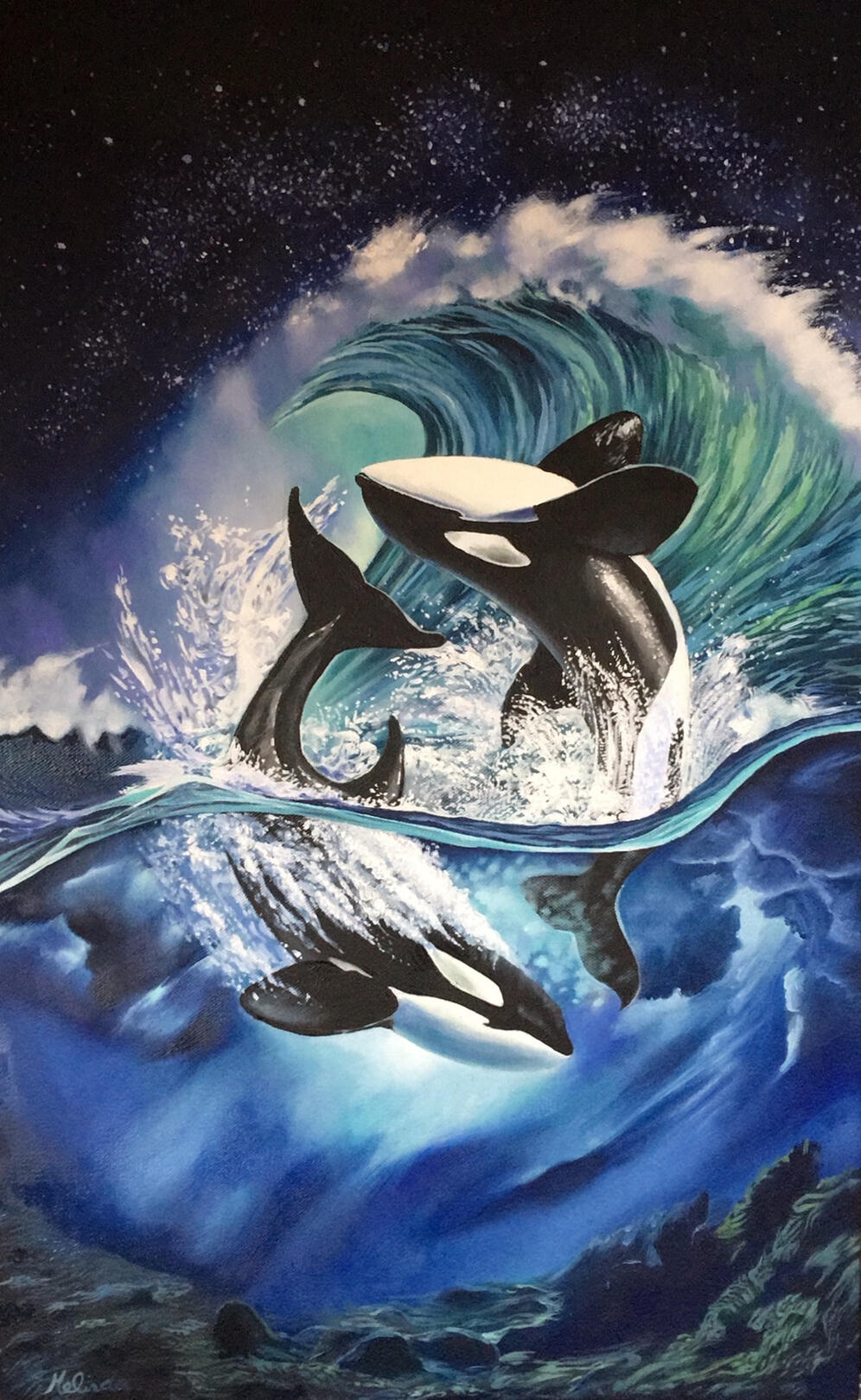 Orcas - 16" x 25"